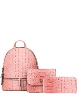 3in1 Ostrich Croc Backpack CY-7285S PINK